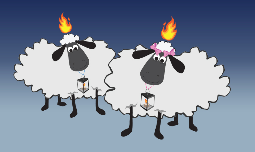 little lambs with bright lights with Jesus